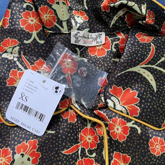 Free People Pajama Party Floral Collar 3/4 Sleeve full length sleep set sz XS - Picture 5 of 5